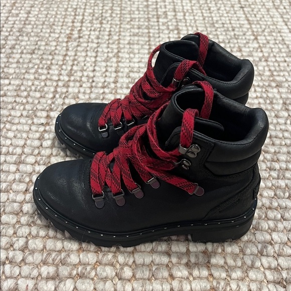 Sorel Black and Red Lace Up Boots - Picture 3 of 8